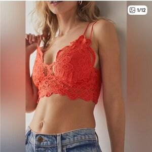 Free People Vibrant Orange Lace Crop Top